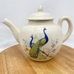 VTG White Peacock Bird Tea Pot Ceramic Decorative Jar 1983 EB 83 9in